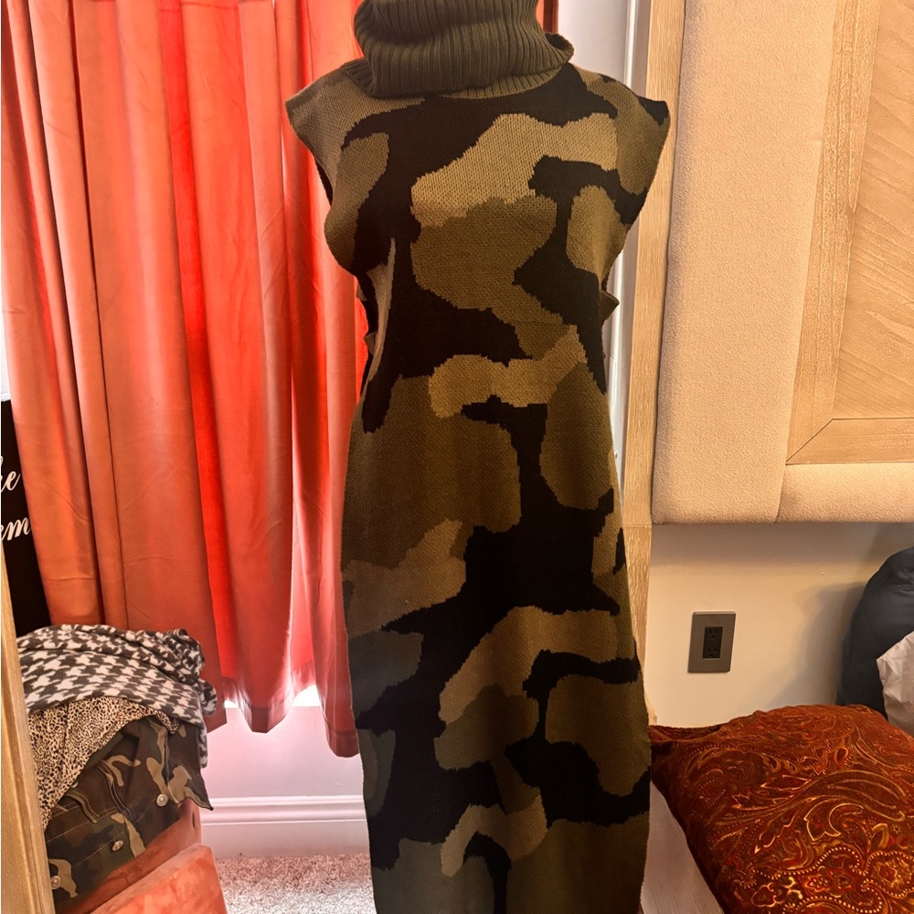 Camouflage Sleeveless Turtleneck Dress